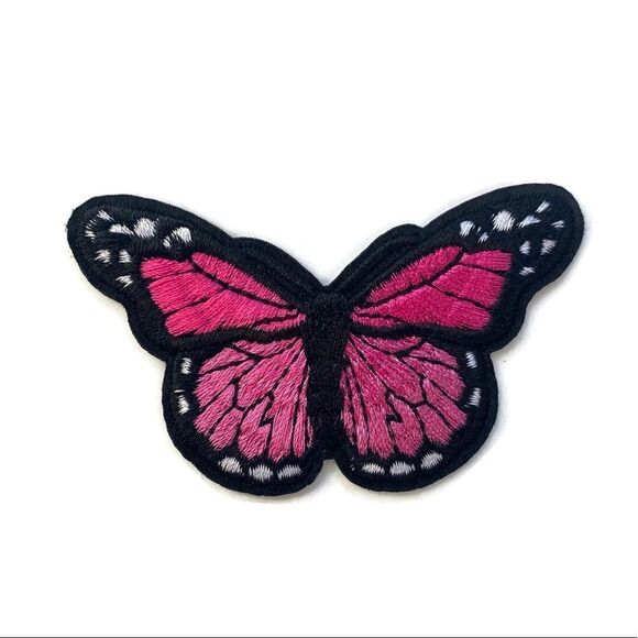Pink Butterfly Embroidered Patch - Picture 1 of 3